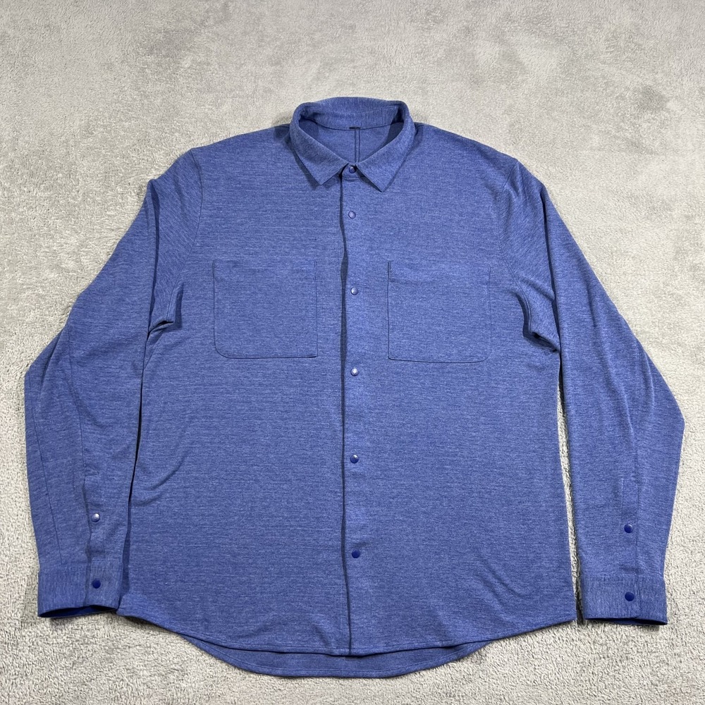 Lululemon Soft Knit Overshirt Shirt Mens XL Blue Pockets Snap Button Long Sleeve